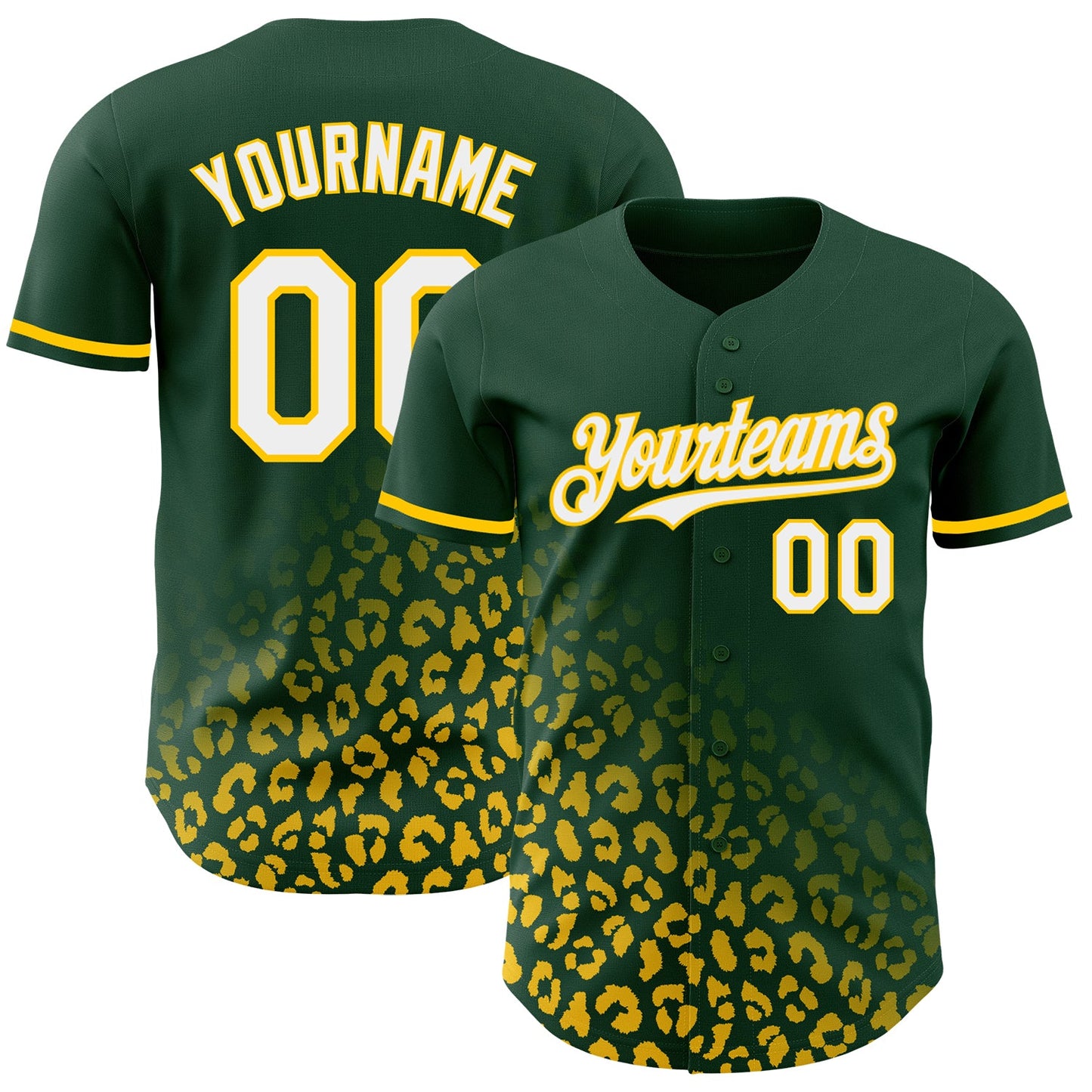 Custom Green White-Yellow 3D Pattern Design Leopard Print Fade Fashion Authentic Baseball Jersey - Sky-Custom
