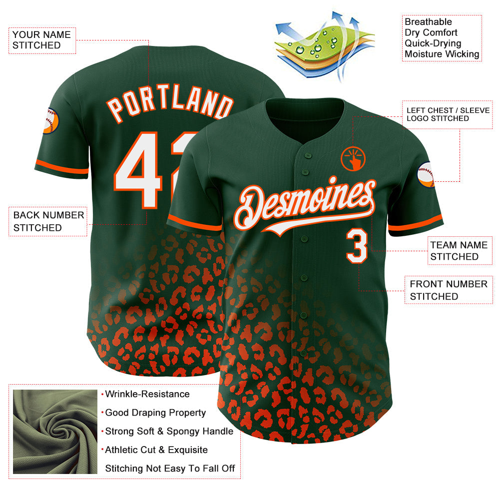 Custom Green White-Orange 3D Pattern Design Leopard Print Fade Fashion Authentic Baseball Jersey - Sky-Custom
