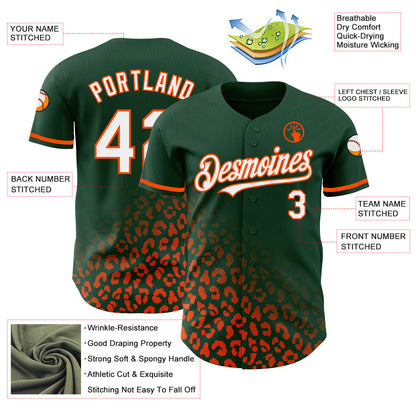 Custom Green White-Orange 3D Pattern Design Leopard Print Fade Fashion Authentic Baseball Jersey - Sky-Custom