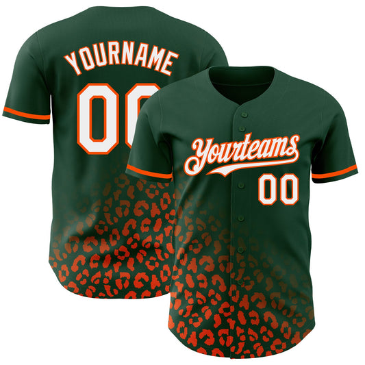 Custom Green White-Orange 3D Pattern Design Leopard Print Fade Fashion Authentic Baseball Jersey - Sky-Custom
