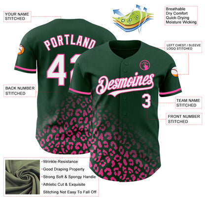Custom Green White-Pink 3D Pattern Design Leopard Print Fade Fashion Authentic Baseball Jersey - Sky-Custom