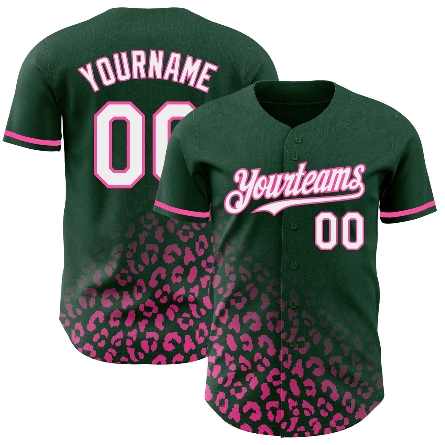 Custom Green White-Pink 3D Pattern Design Leopard Print Fade Fashion Authentic Baseball Jersey - Sky-Custom