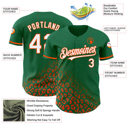 Custom Kelly Green White-Orange 3D Pattern Design Leopard Print Fade Fashion Authentic Baseball Jersey - Sky-Custom