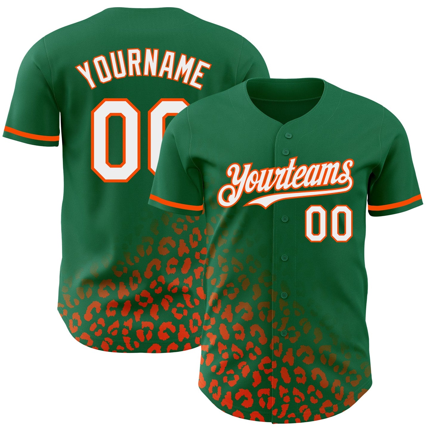 Custom Kelly Green White-Orange 3D Pattern Design Leopard Print Fade Fashion Authentic Baseball Jersey - Sky-Custom