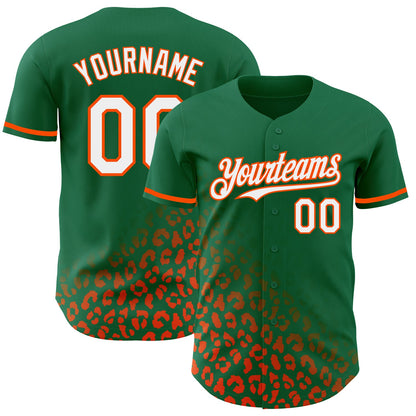 Custom Kelly Green White-Orange 3D Pattern Design Leopard Print Fade Fashion Authentic Baseball Jersey - Sky-Custom