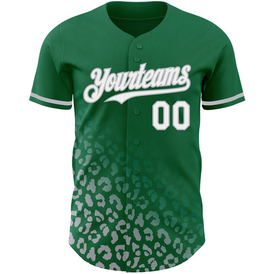 Custom Kelly Green White-Gray 3D Pattern Design Leopard Print Fade Fashion Authentic Baseball Jersey - Sky-Custom