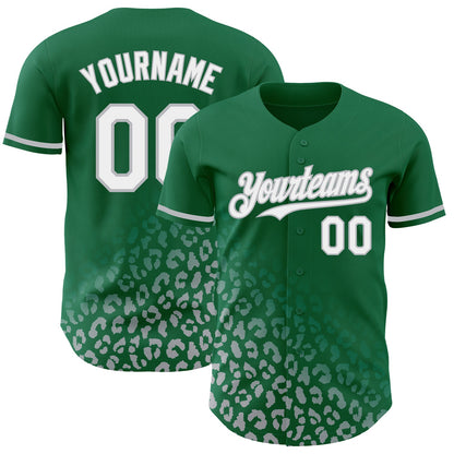 Custom Kelly Green White-Gray 3D Pattern Design Leopard Print Fade Fashion Authentic Baseball Jersey - Sky-Custom