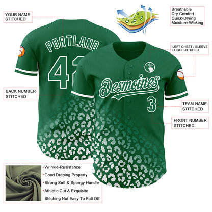 Custom Kelly Green White 3D Pattern Design Leopard Print Fade Fashion Authentic Baseball Jersey - Sky-Custom