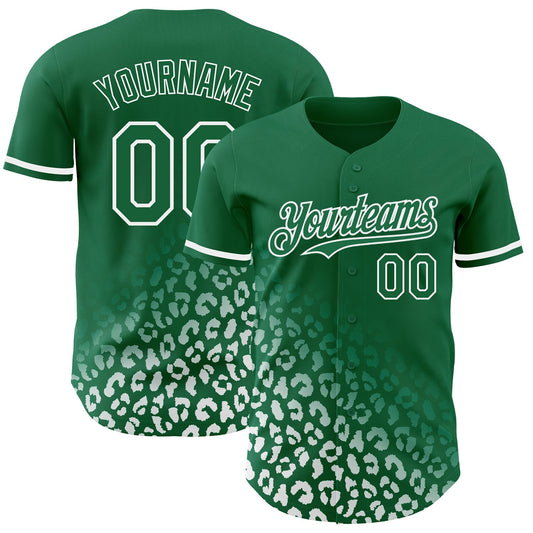 Custom Kelly Green White 3D Pattern Design Leopard Print Fade Fashion Authentic Baseball Jersey - Sky-Custom