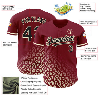 Custom Crimson Black-Cream 3D Pattern Design Leopard Print Fade Fashion Authentic Baseball Jersey - Sky-Custom