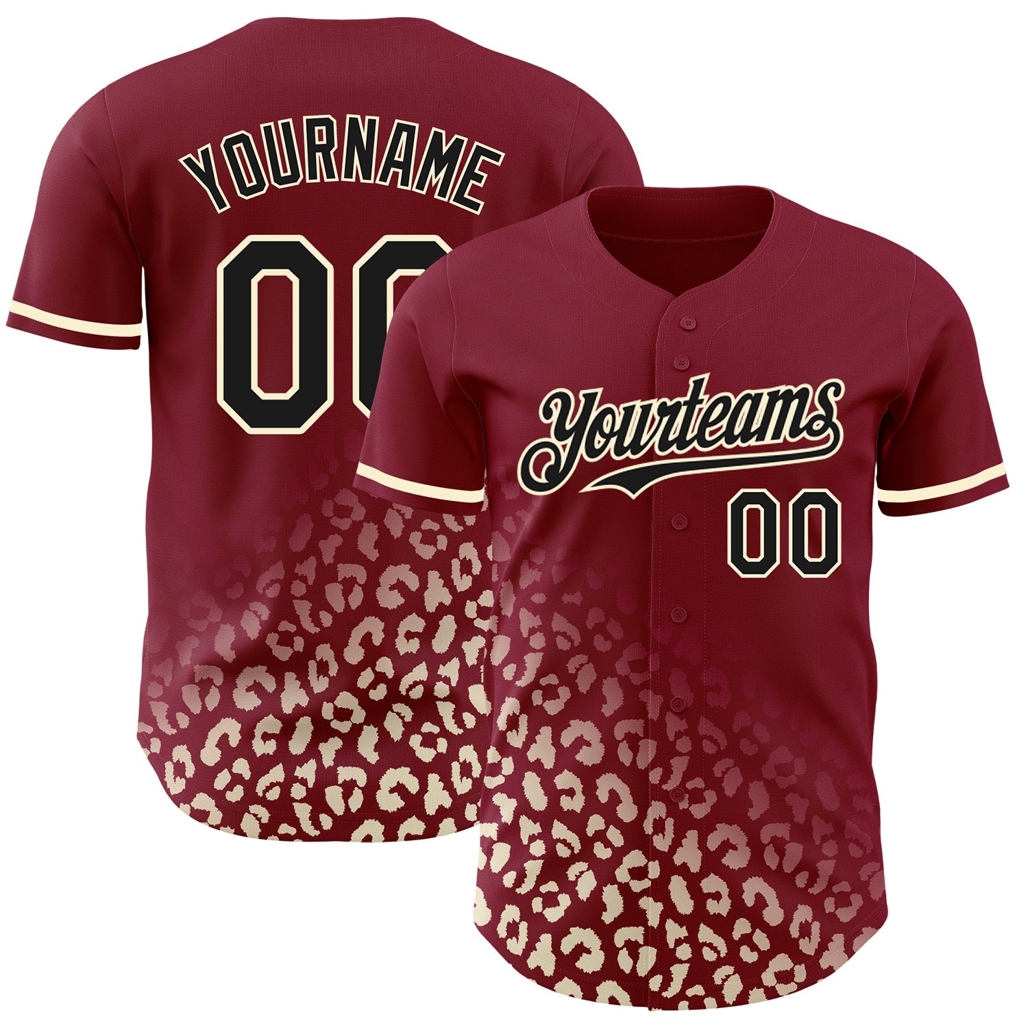 Custom Crimson Black-Cream 3D Pattern Design Leopard Print Fade Fashion Authentic Baseball Jersey - Sky-Custom