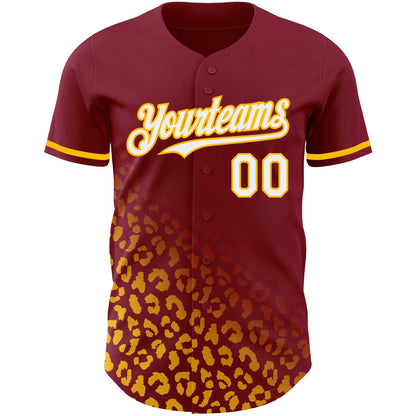 Custom Crimson White-Gold 3D Pattern Design Leopard Print Fade Fashion Authentic Baseball Jersey - Sky-Custom