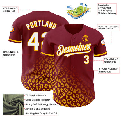 Custom Crimson White-Gold 3D Pattern Design Leopard Print Fade Fashion Authentic Baseball Jersey - Sky-Custom