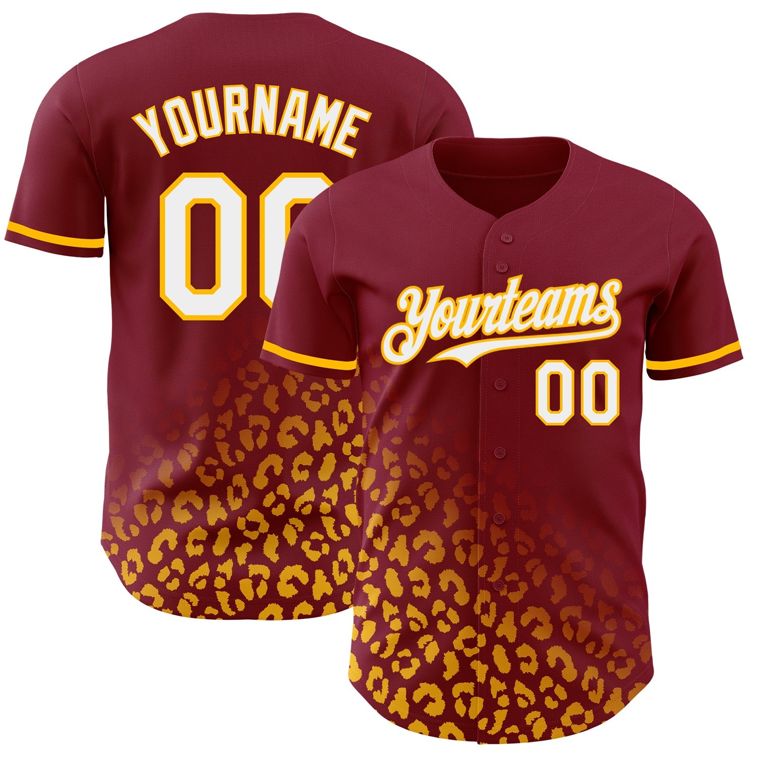Custom Crimson White-Gold 3D Pattern Design Leopard Print Fade Fashion Authentic Baseball Jersey - Sky-Custom