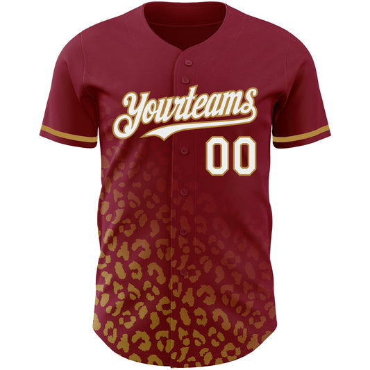 Custom Crimson White-Old Gold 3D Pattern Design Leopard Print Fade Fashion Authentic Baseball Jersey - Sky-Custom
