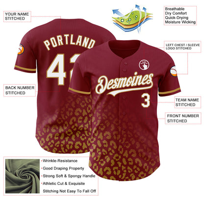 Custom Crimson White-Old Gold 3D Pattern Design Leopard Print Fade Fashion Authentic Baseball Jersey - Sky-Custom