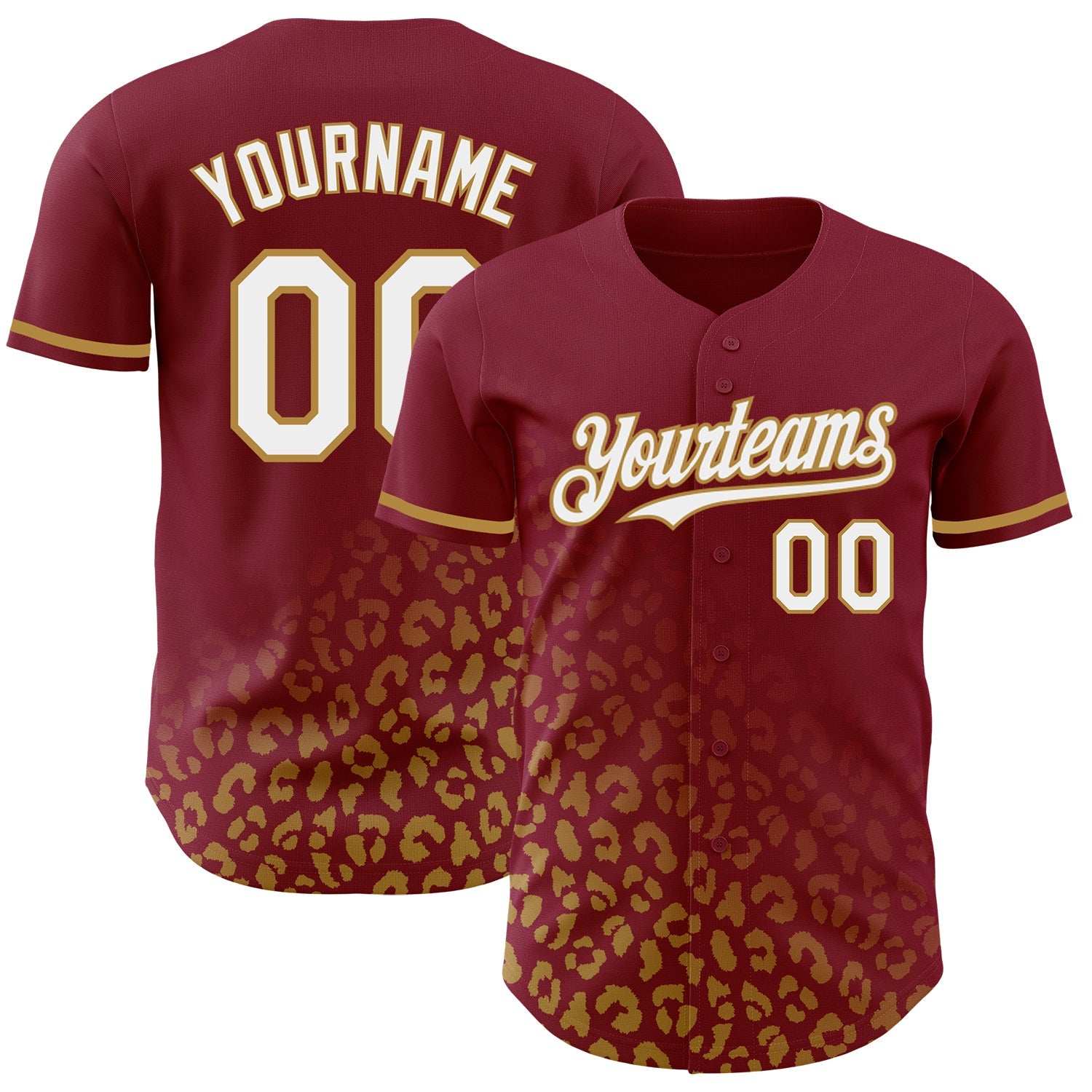 Custom Crimson White-Old Gold 3D Pattern Design Leopard Print Fade Fashion Authentic Baseball Jersey - Sky-Custom