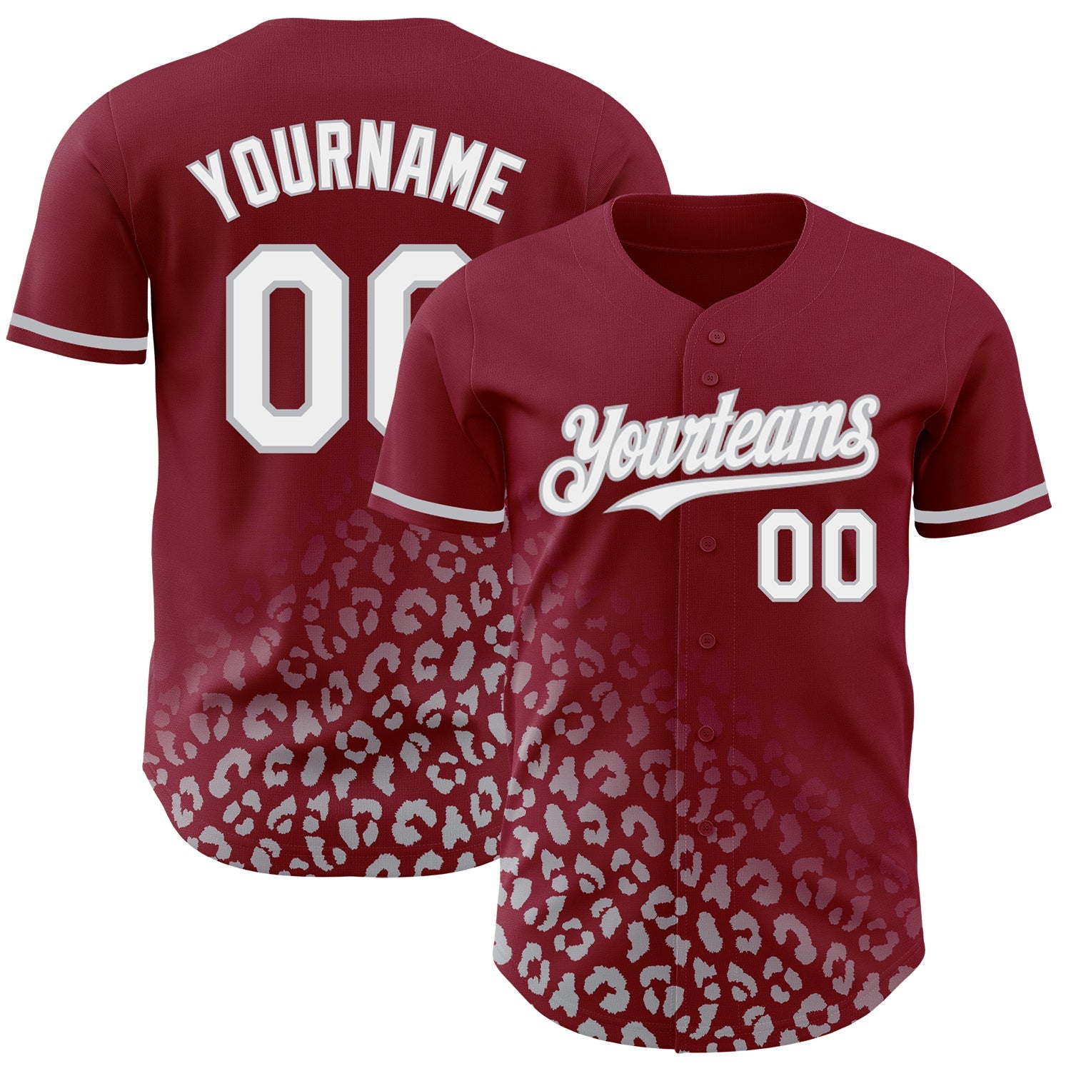 Custom Crimson White-Gray 3D Pattern Design Leopard Print Fade Fashion Authentic Baseball Jersey - Sky-Custom