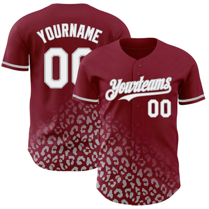 Custom Crimson White-Gray 3D Pattern Design Leopard Print Fade Fashion Authentic Baseball Jersey - Sky-Custom