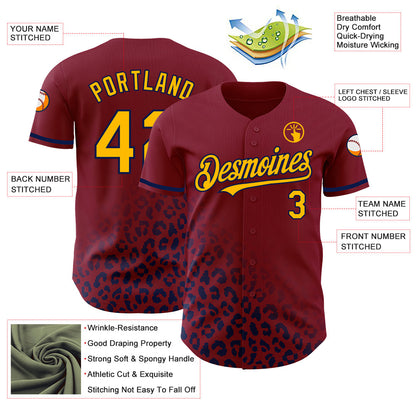 Custom Crimson Gold-Navy 3D Pattern Design Leopard Print Fade Fashion Authentic Baseball Jersey - Sky-Custom