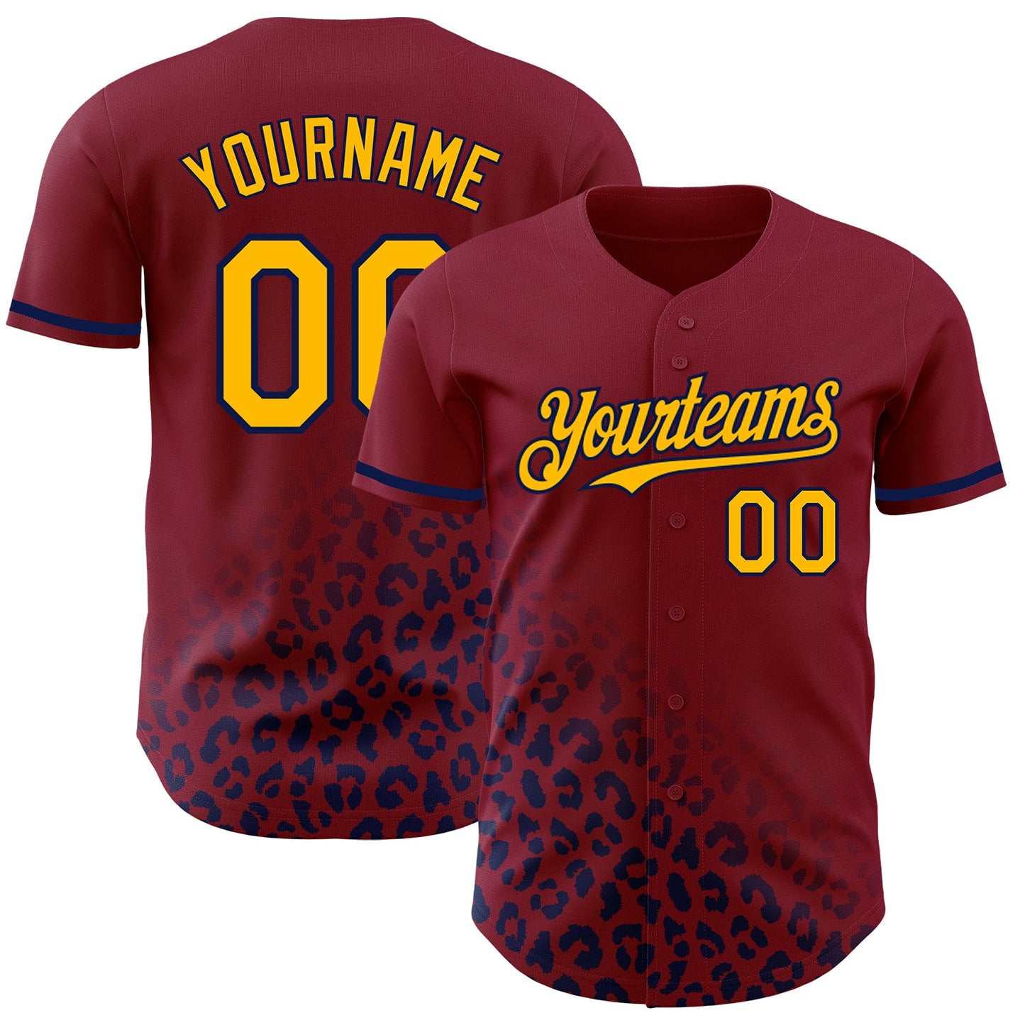 Custom Crimson Gold-Navy 3D Pattern Design Leopard Print Fade Fashion Authentic Baseball Jersey - Sky-Custom