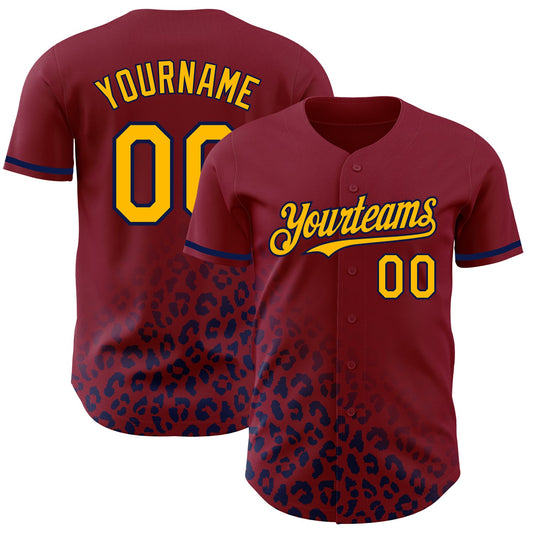 Custom Crimson Gold-Navy 3D Pattern Design Leopard Print Fade Fashion Authentic Baseball Jersey - Sky-Custom