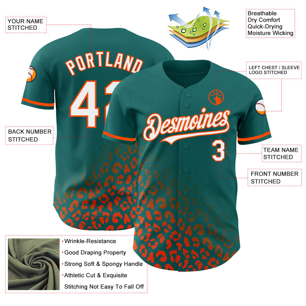 Custom Teal White-Orange 3D Pattern Design Leopard Print Fade Fashion Authentic Baseball Jersey - Sky-Custom