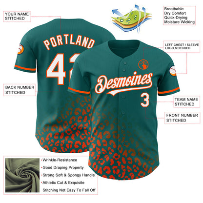 Custom Teal White-Orange 3D Pattern Design Leopard Print Fade Fashion Authentic Baseball Jersey - Sky-Custom