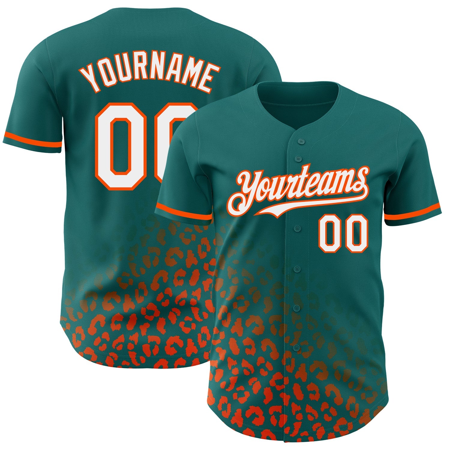 Custom Teal White-Orange 3D Pattern Design Leopard Print Fade Fashion Authentic Baseball Jersey - Sky-Custom