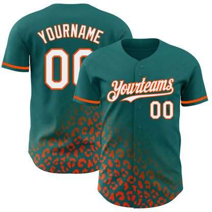 Custom Teal White-Orange 3D Pattern Design Leopard Print Fade Fashion Authentic Baseball Jersey - Sky-Custom