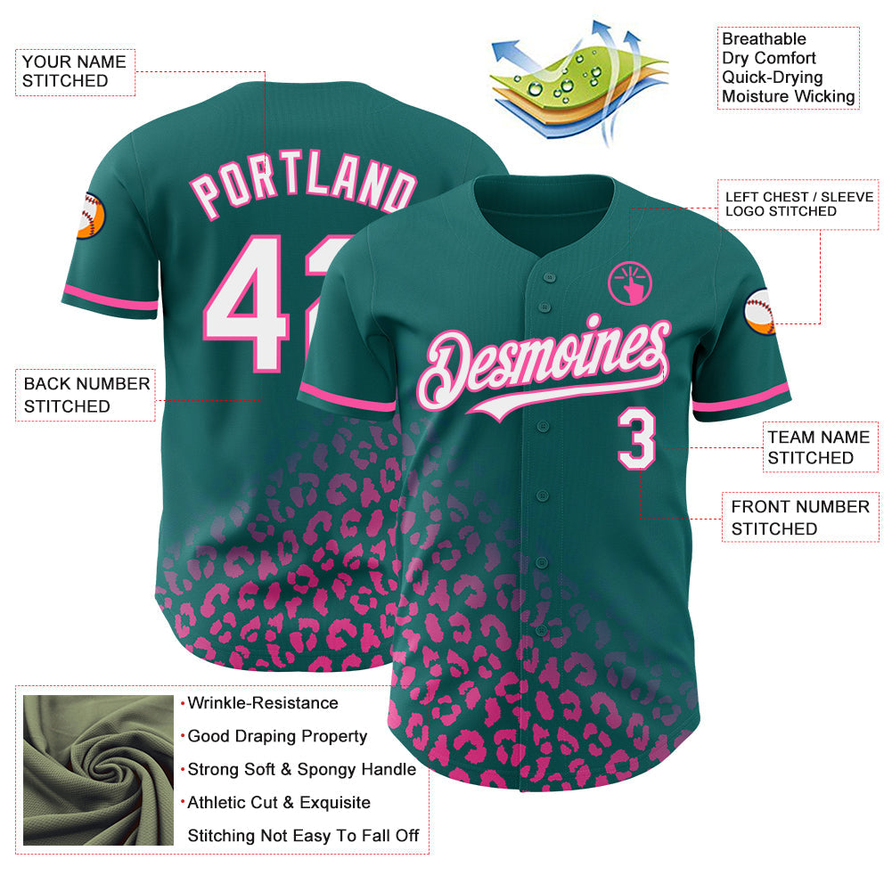 Custom Teal White-Pink 3D Pattern Design Leopard Print Fade Fashion Authentic Baseball Jersey - Sky-Custom