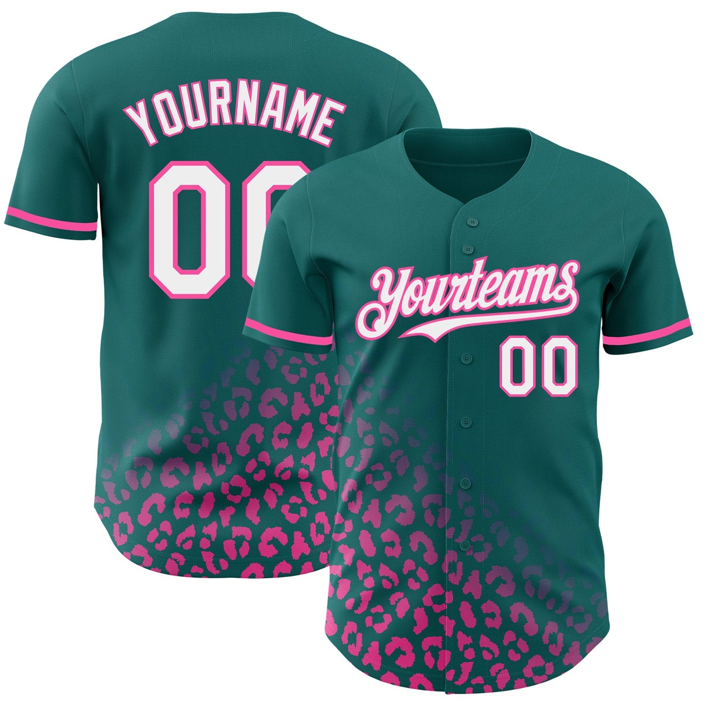 Custom Teal White-Pink 3D Pattern Design Leopard Print Fade Fashion Authentic Baseball Jersey - Sky-Custom
