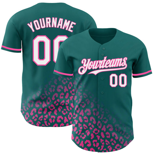 Custom Teal White-Pink 3D Pattern Design Leopard Print Fade Fashion Authentic Baseball Jersey - Sky-Custom