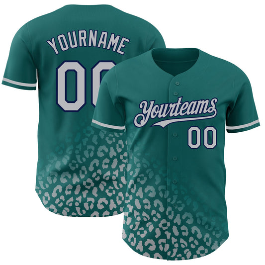 Custom Teal Gray-Navy 3D Pattern Design Leopard Print Fade Fashion Authentic Baseball Jersey - Sky-Custom