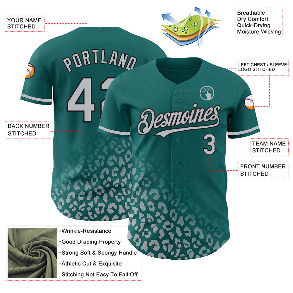 Custom Teal Gray-Black 3D Pattern Design Leopard Print Fade Fashion Authentic Baseball Jersey - Sky-Custom