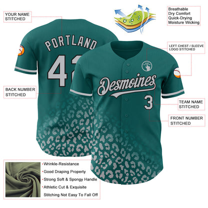 Custom Teal Gray-Black 3D Pattern Design Leopard Print Fade Fashion Authentic Baseball Jersey - Sky-Custom