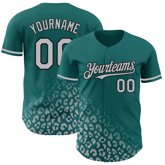 Custom Teal Gray-Black 3D Pattern Design Leopard Print Fade Fashion Authentic Baseball Jersey - Sky-Custom