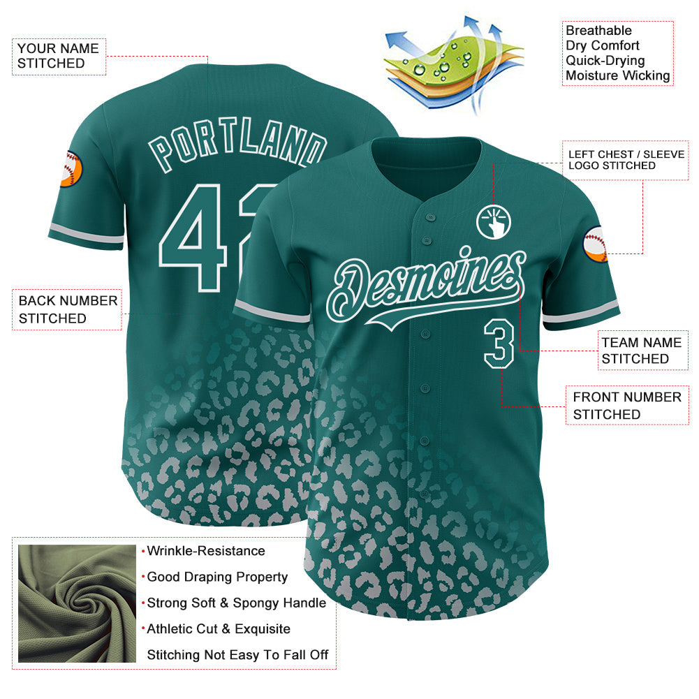 Custom Teal White 3D Pattern Design Leopard Print Fade Fashion Authentic Baseball Jersey - Sky-Custom