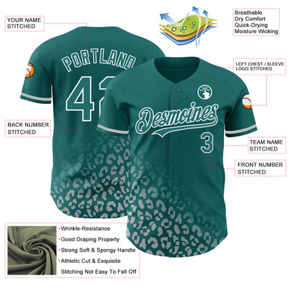Custom Teal White 3D Pattern Design Leopard Print Fade Fashion Authentic Baseball Jersey - Sky-Custom