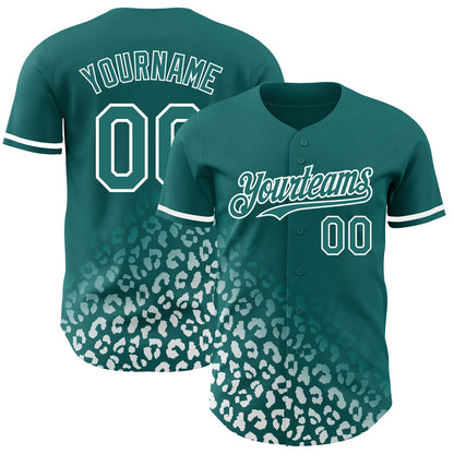 Custom Teal White 3D Pattern Design Leopard Print Fade Fashion Authentic Baseball Jersey - Sky-Custom