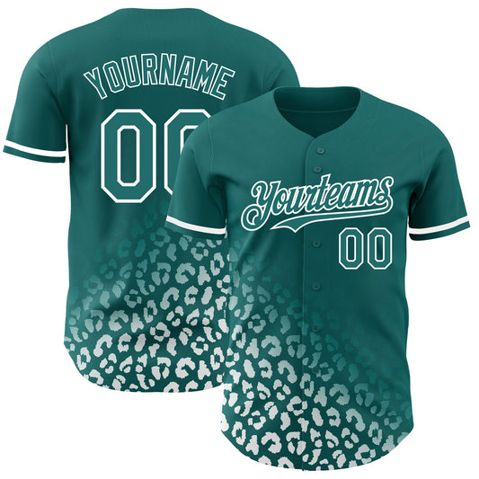 Custom Teal White 3D Pattern Design Leopard Print Fade Fashion Authentic Baseball Jersey - Sky-Custom