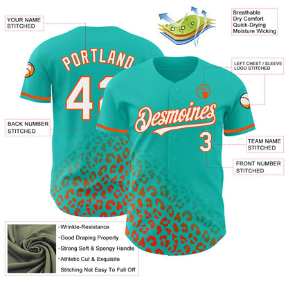 Custom Aqua White-Orange 3D Pattern Design Leopard Print Fade Fashion Authentic Baseball Jersey - Sky-Custom