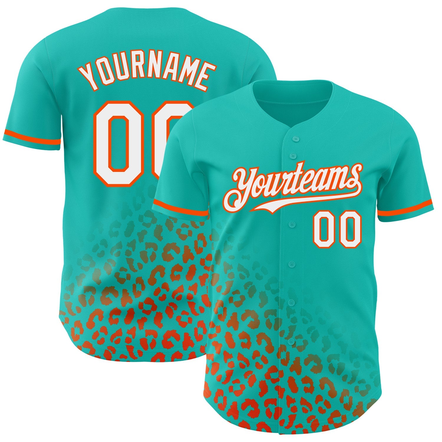 Custom Aqua White-Orange 3D Pattern Design Leopard Print Fade Fashion Authentic Baseball Jersey - Sky-Custom