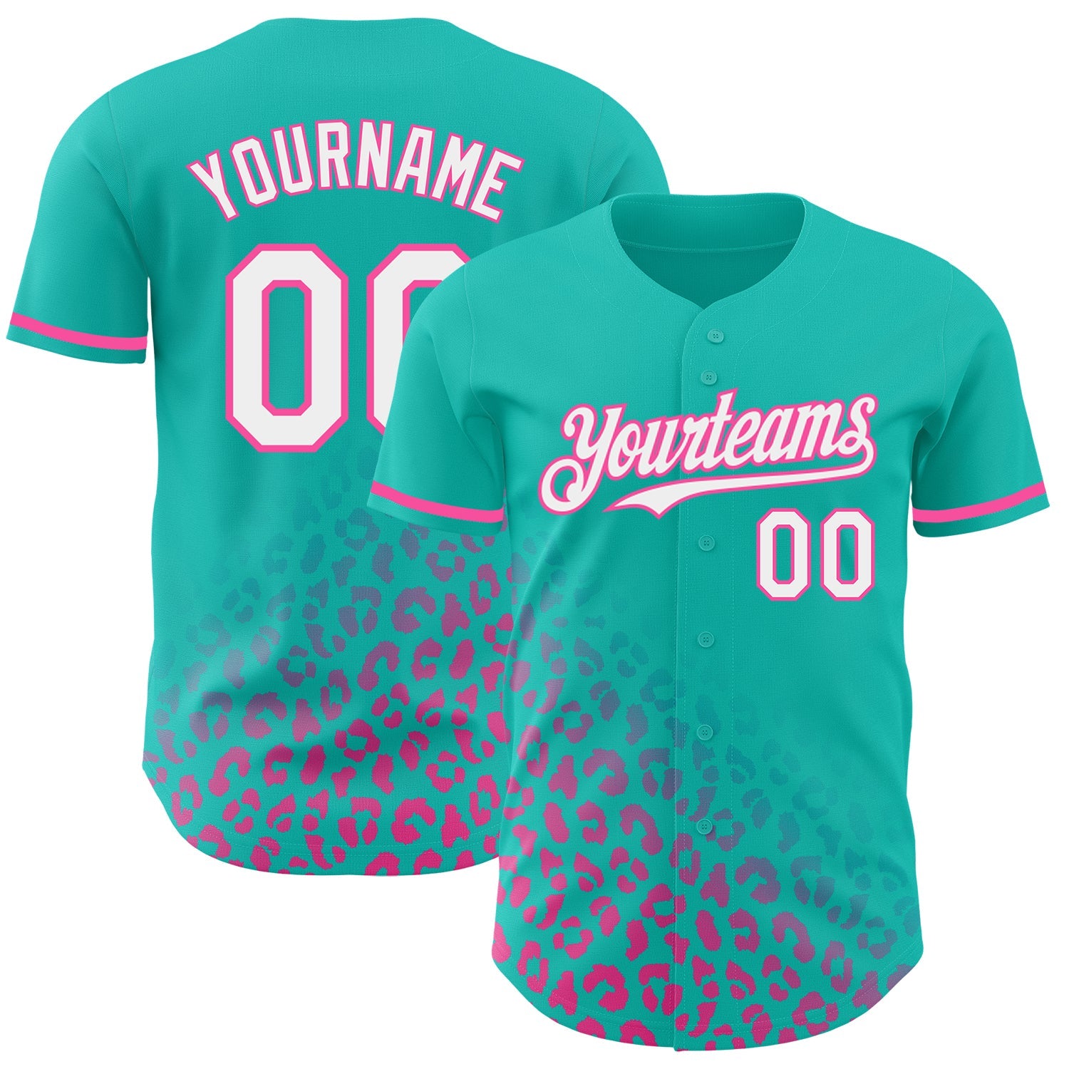 Custom Teal White-Pink 3D Pattern Design Leopard Print Fade Fashion Authentic Baseball Jersey - Sky-Custom