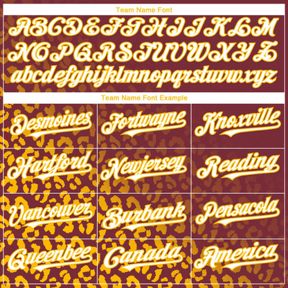 Custom Burgundy White-Gold 3D Pattern Design Leopard Print Fade Fashion Authentic Baseball Jersey - Sky-Custom