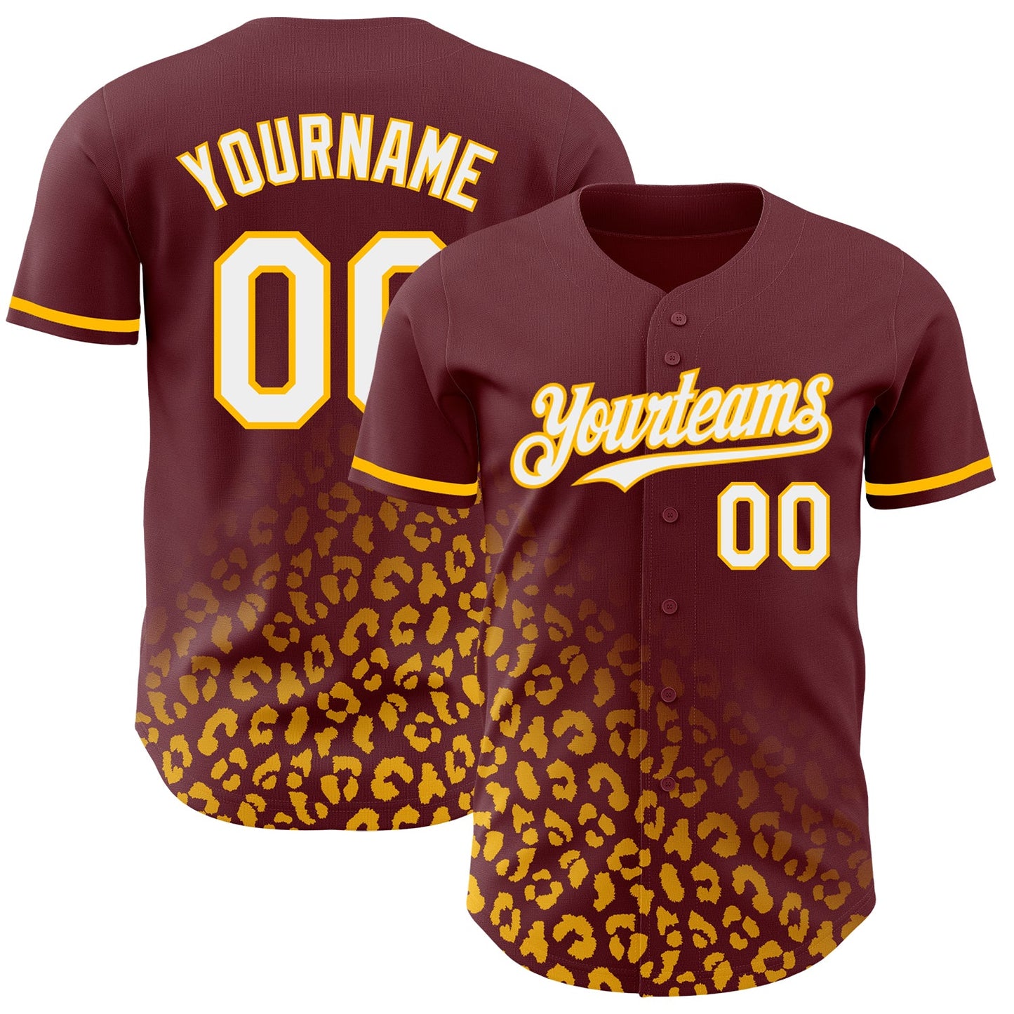 Custom Burgundy White-Gold 3D Pattern Design Leopard Print Fade Fashion Authentic Baseball Jersey - Sky-Custom