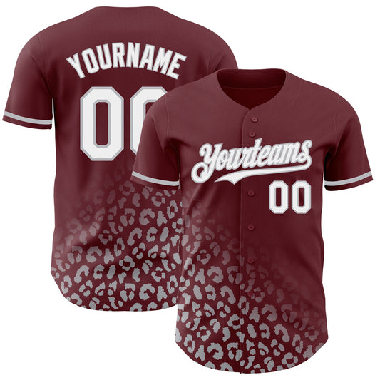 Custom Burgundy White-Gray 3D Pattern Design Leopard Print Fade Fashion Authentic Baseball Jersey - Sky-Custom