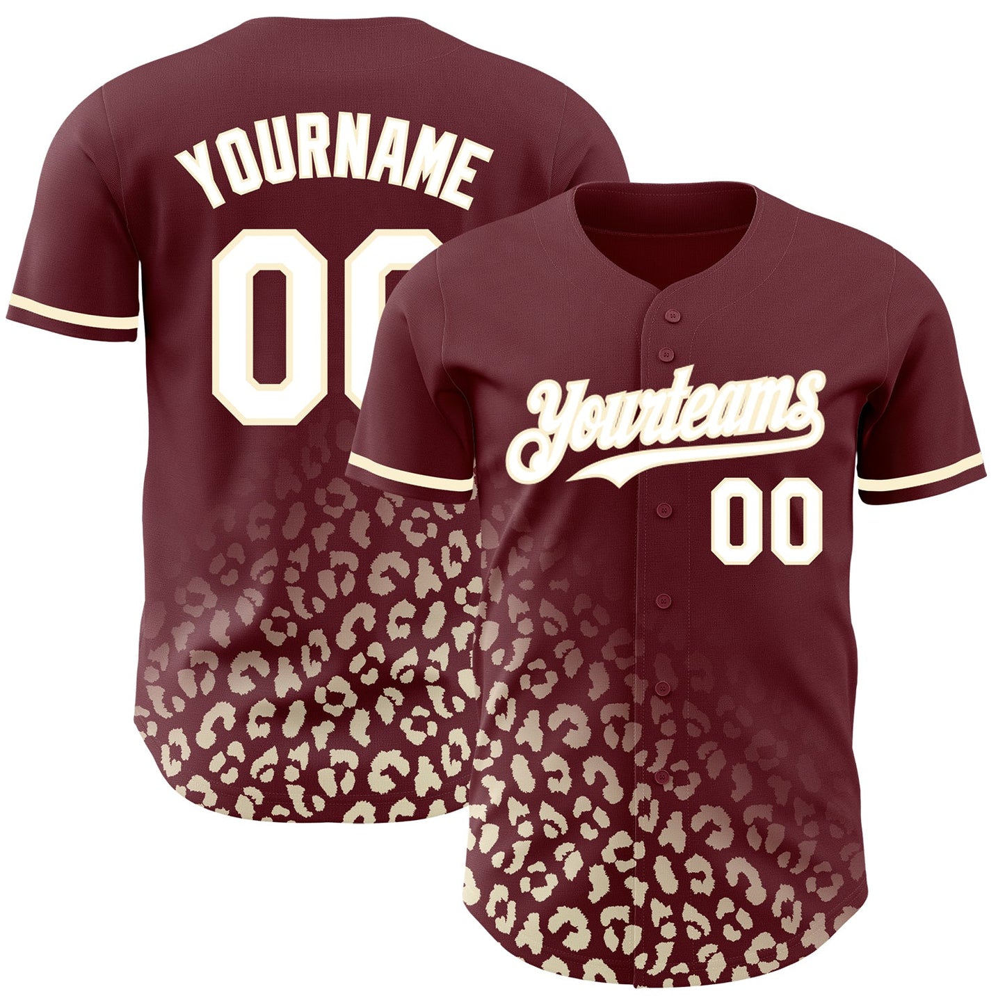 Custom Burgundy White-Cream 3D Pattern Design Leopard Print Fade Fashion Authentic Baseball Jersey - Sky-Custom