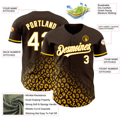 Custom Brown White-Gold 3D Pattern Design Leopard Print Fade Fashion Authentic Baseball Jersey - Sky-Custom