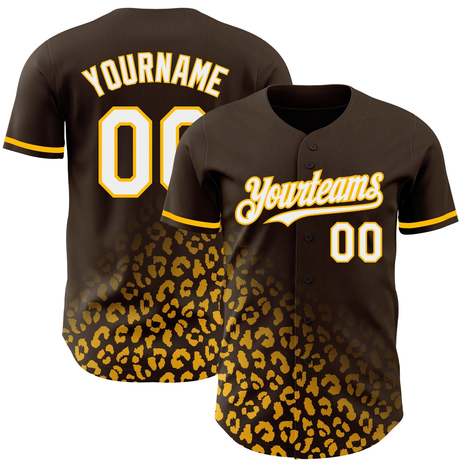 Custom Brown White-Gold 3D Pattern Design Leopard Print Fade Fashion Authentic Baseball Jersey - Sky-Custom